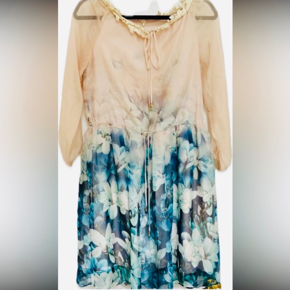 Silk floral  drawstring dress